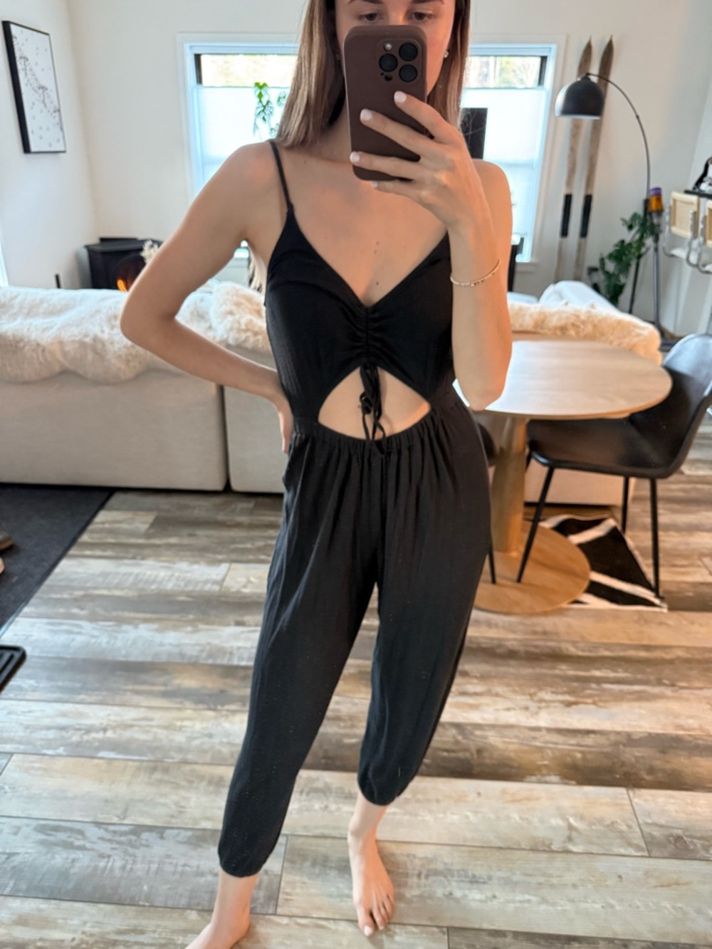 Urban Outfitters Black Cutout Tie-Front Spaghetti-Strap Jumpsuit